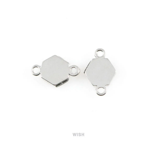 Howlite Hexagone Stone Charm in Rhodium, Gemstone Framed Pendant /SHTRH-048-P