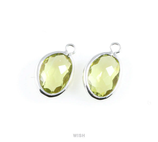 Apple Pear Glass Charm in Rhodium, Glass Framed Pendant / GAPRH-040-P