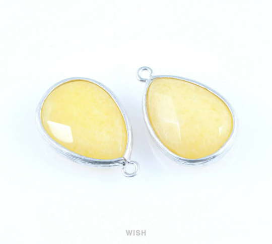 Jonquil Synthetic Stone Charms in Matte Rhodium, Framed Teardrop Pendant / SJQMRH-010-P