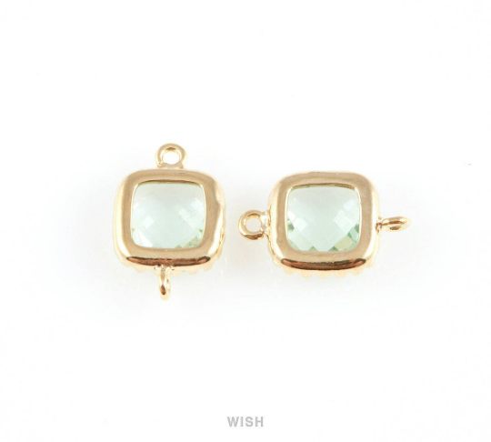 Erinite Faceted Glass Connector in Gold, Framed Square Connector /GERG-007-P