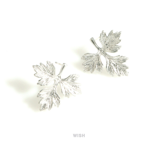 Maple Leaves Stud Earrings in Matte Rhodium, Maple Leaf Stud Earrings / MMRH-715-E