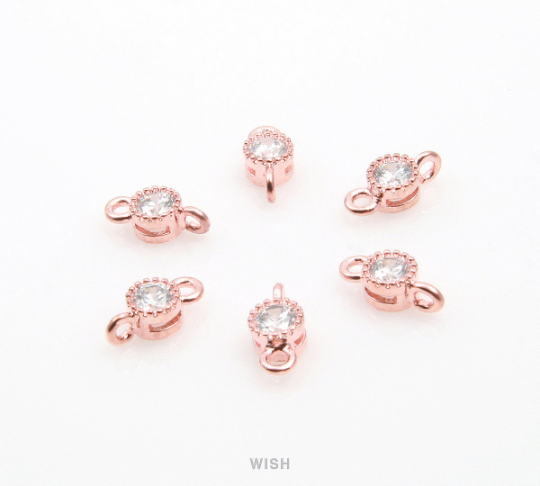 Round Cubic Zirconia Connector in Rose Gold, Round Shape Cubic Zirconia / CRG-047-P