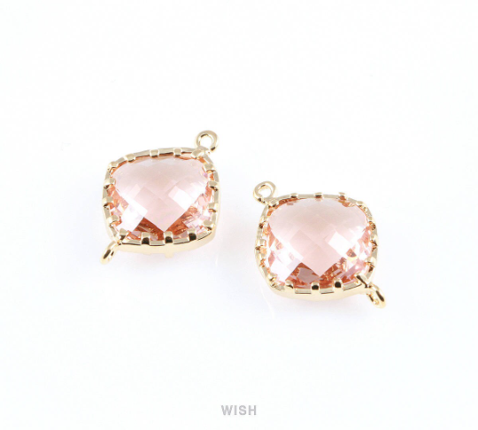 Peach Rhombus Glass Connector in Gold, Framed Rhombus Connector / GPCG-023-P