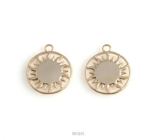 The Burning Sun Disc Pendants in Matte Rhodium, The Sun Coin Charm / MMRH-581-P
