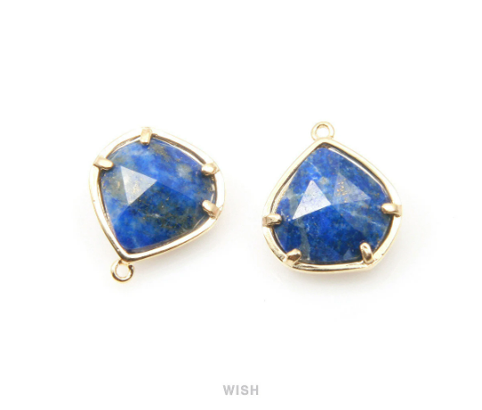 Lapis Lazuli Faceted Gemstone Charm in Gold, Framed Pear Gemstone Pendant / SLLG-084-P