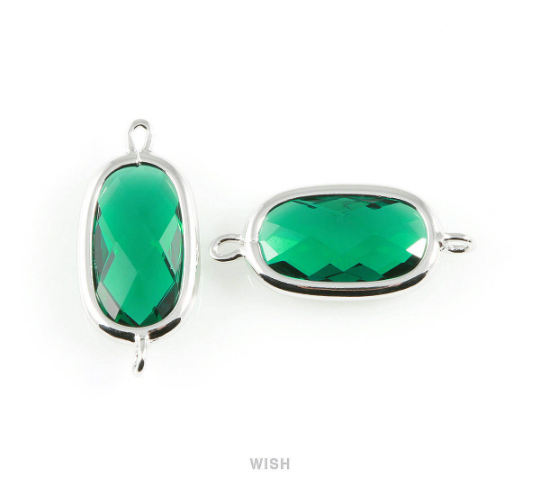 Emerald Oval Glass Connector in Rhodium, Framed Oval Connector / GEMRH-035-C