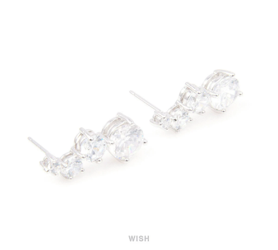 2 pcs 4 Round Cubic Zirconia Stud Earrings in Rhodium, Cubic Zirconia Ear Stud /CRH-025-E
