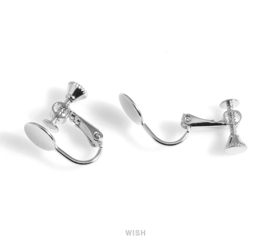 8pcs Clip on Earring Converters in Rhodium, Non Pierced Earrings / FRH-035-E