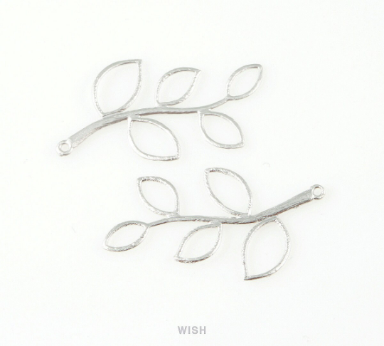 5 Leaf Branch Pendant in Matte Rhodium, Textured Leaves Branch Charm /MMRH-206-P