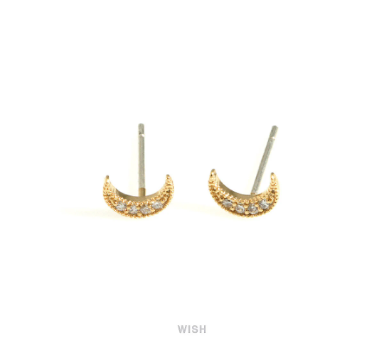 Cubic Zirconia Crescent Stud Earrings in Matte Gold, Crescent Stud Earrings / MG-716-E