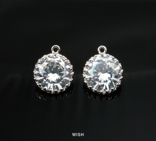 Round Cubic Zirconia Pendants in Rhodium, Round Cubic Gems Charms / CRH-008-P