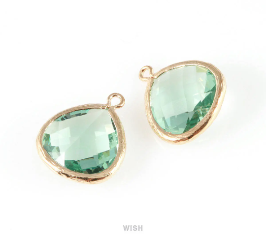 Erinite Faceted Glass Charm in Gold, Framed Drop Glass Bead / GERG-001-P (Large)