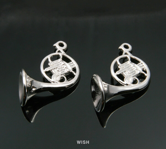 French Horn Pendants in Rhodium, Musical Instrument Charms / MRH-327-P