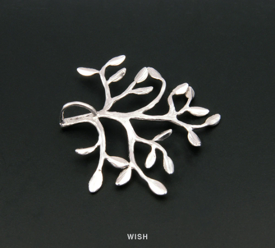 Leaves and Branch Pendants in Matte Rhodium, Branch Tree Charms / MMRH-110-P