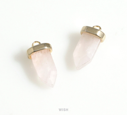 Rose Quartz Point Gemstone Charm in Gold, Rose Quartz Point Gemstone Pendant / SRQG-106-P