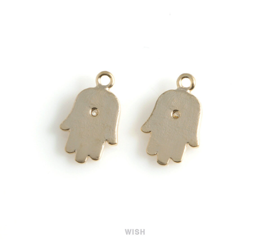 Cubic Zirconia Hamsa Pendant in Matte Gold, CZ Hamsa Charm / MMG-460-P