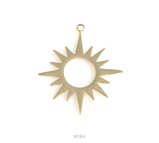 Large Star Burst Pendants in Gold, Star Burst Charm / MG-587-P