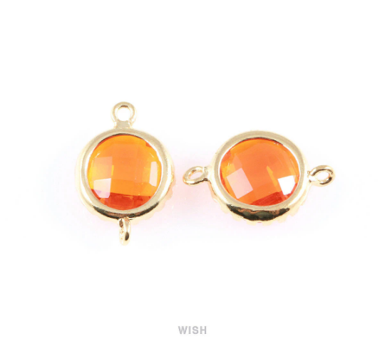 Citrine Faceted Glass Connector in Gold, Framed Round Connector / GCNG-008-P