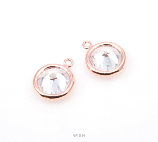 Round Cubic Zirconia Pendants in Rose Gold, Round Cubic Gemstone / CRG-041-P