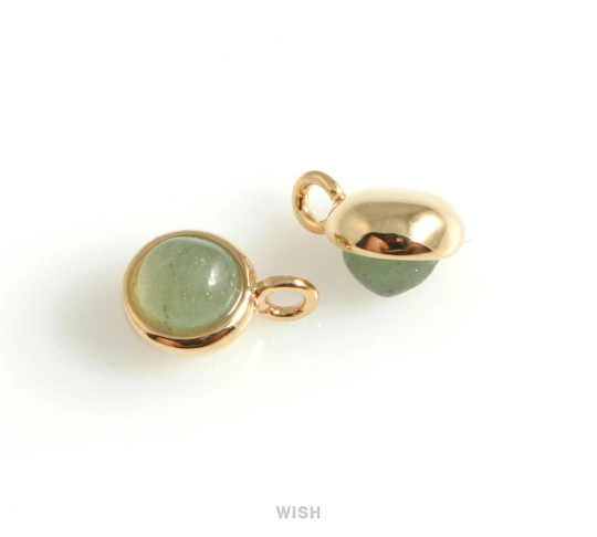 Green Aventurine Round Gemstone Charm in Gold, Aventurine Dainty Round Gemstone / SGAG-109-P