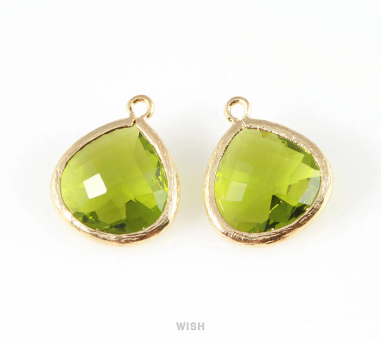 Dark Apple Faceted Glass Charm in Rhodium, Framed Drop Glass Bead / GDARH-001-P (Large)
