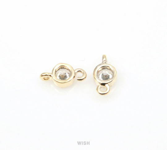 Round Cubic Zirconia Connector in Gold, Round Shape Cubic Zirconia/ CG-056-P (4pcs)