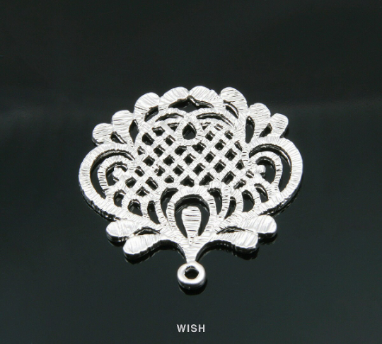 Paisley Flower Pendants in Matte Rhodium, Paisley Flower Charm / MMRH-509-P