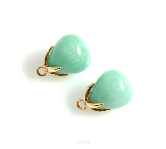 Jade Teardrop Gemstone Charm in Gold, Amazonite Gemstone Pendant / SMTG-105-P
