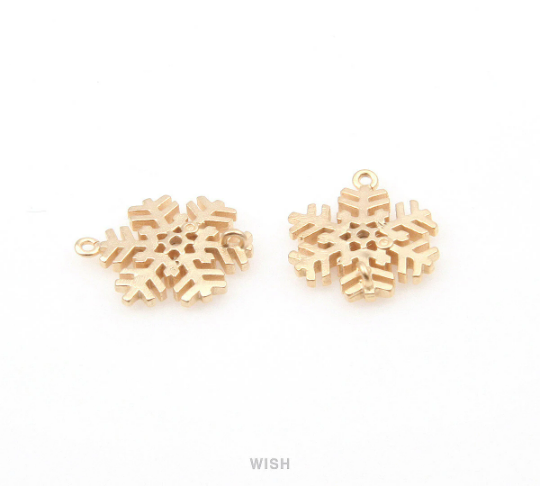 Snowflake with Cubic Zirconia Pendant in Matte Gold, CZ Snowflake Charm / CMG-058-P