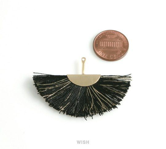 Semicircle Black Gold Thread Tassel in Gold, Semicircular Black Thread Pendant / TBKG-009-T