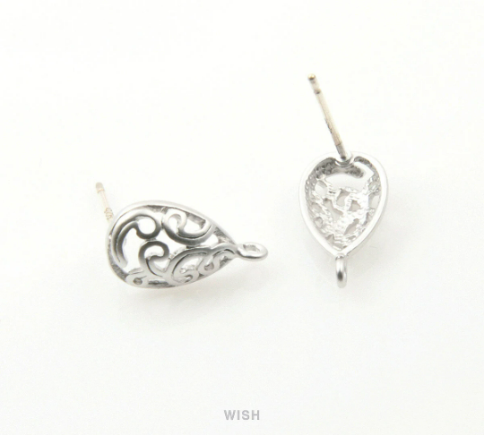Paisley in Teardrop Stud Earrings in Matte Rhodium, Paisley Ear Post /MMRH-162-E