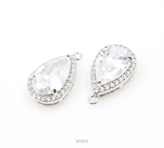 Teardrop Cubic Zirconia Pendants in Rhodium, 27 Sub Cubic Zirconia / CRH-005-P