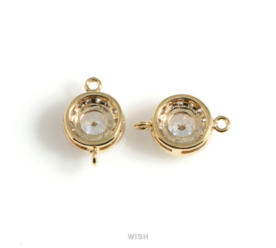 Round Cubic Zirconia Connector in Gold, Round CZ Charm / CG-087-P