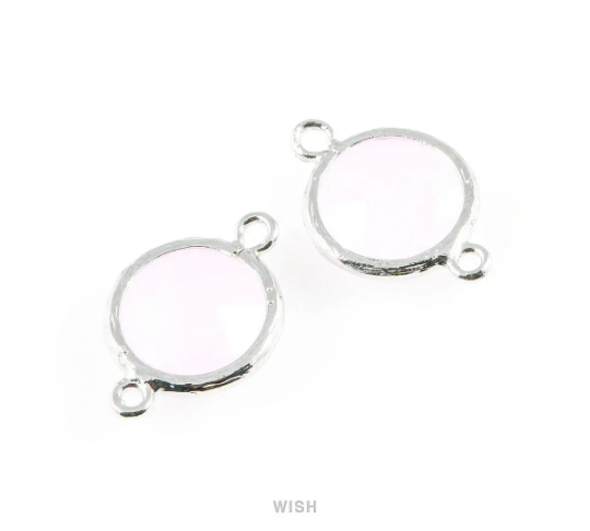 Rose Quartz faceted Glass Connector in Rhodium, Framed Round Glass Bead / GRQRH-014-P