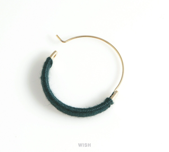 Gold Hoop Earrings and Green Cotton Thread Wrapped / FGRG-019-E