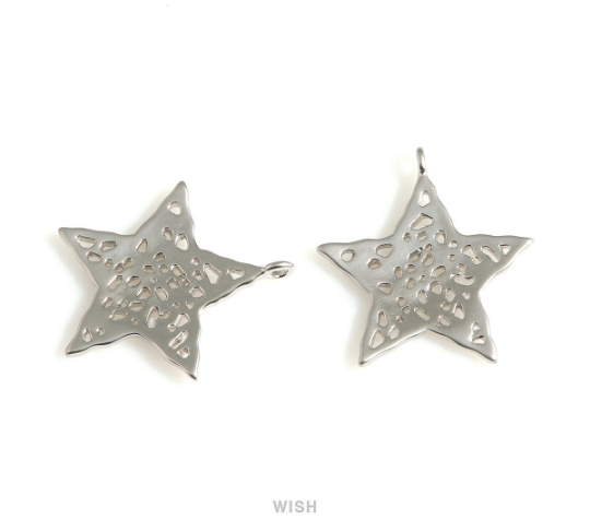 Mesh Star Pendants in Matte Rhodium, Large Star Charm / MMRH-703-P