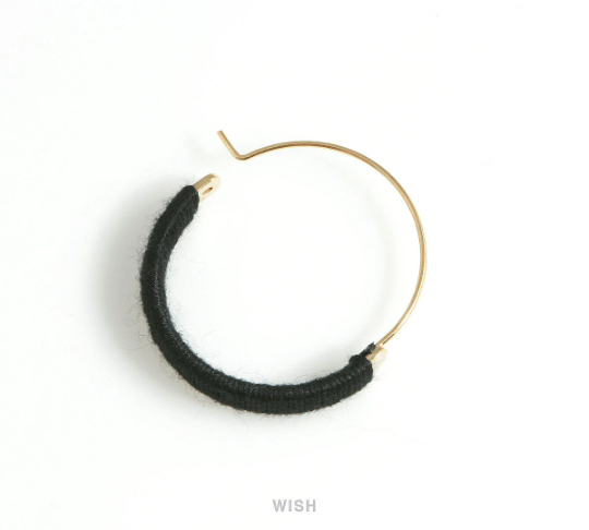 Gold Hoop Earrings and Black Cotton Thread Wrapped /FBKG-019-E