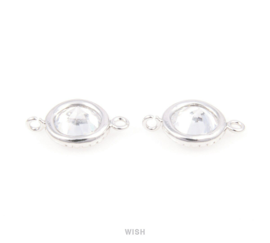 2 pcs Round Cubic Zirconia Connectors in Rhodium, Round Cubic Zirconia /CRH-022-C