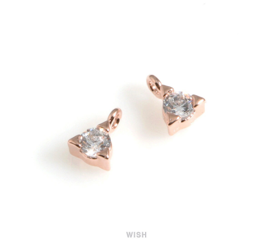 4pcs Cubic Zirconia in Rose Gold Triangle Frame, Triangle CZ Charm / CRG-078-P