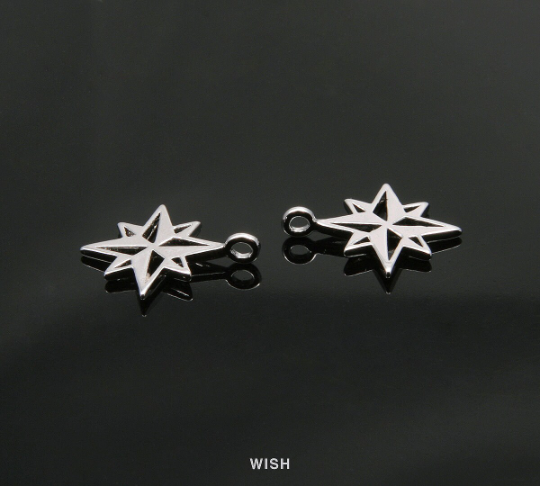 Compass Rose Pendant in Rhodium, Compass Rose Charm / MRH-257-P