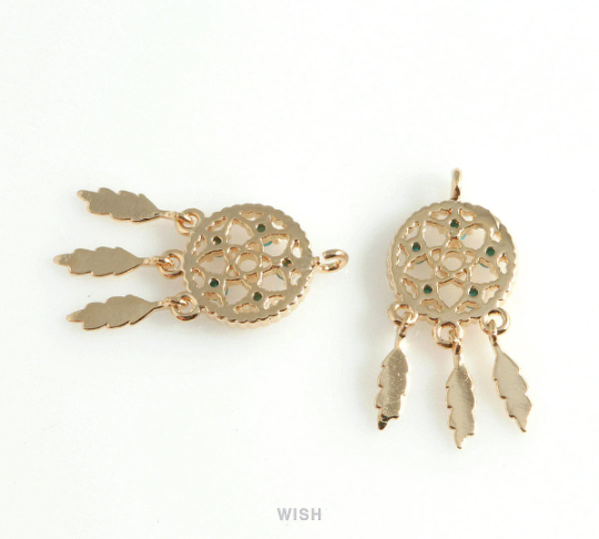 Turquoise Dreamcatcher Pendants in Gold, Dreamcatcher Charm / MG-441-P