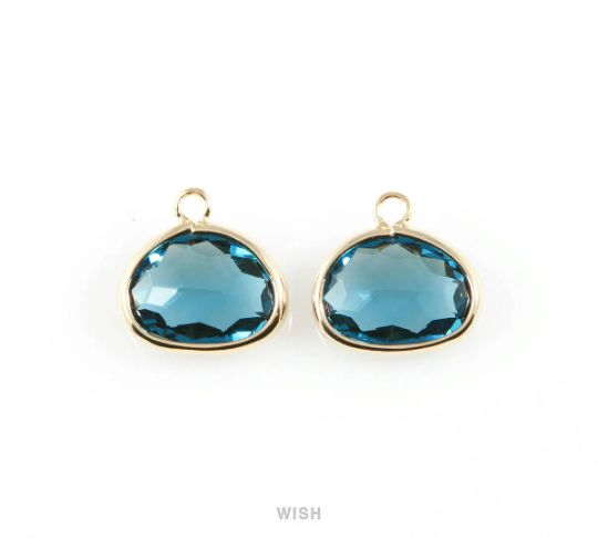 Montana Blue Oval Glass Charm in Rhodium, Glass Framed Pendant / GMBRH-039-P