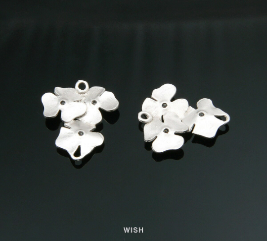 Three Flower Pendant in Matte Rhodium with Three Cubic Zirconia, CZ Triple Flower Charm / MMRH-301-P