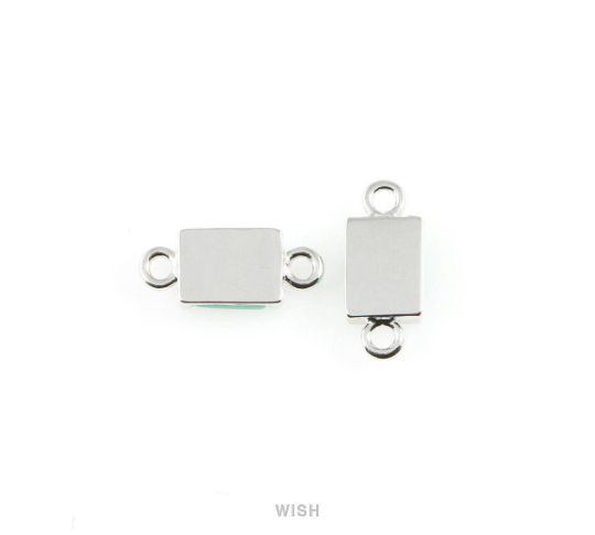Howlite Square Stone Charm in Rhodium, Gemstone Framed Pendant/ SHTRH-057-P
