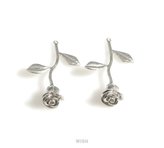 Rose Flower Pendants in Matte Rhodium, Rose Flower Charm /MMRH-635-P
