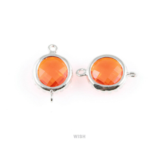 Citrine Faceted Glass Connector in Rhodium, Framed Round Connector/ GCNRH-008-P