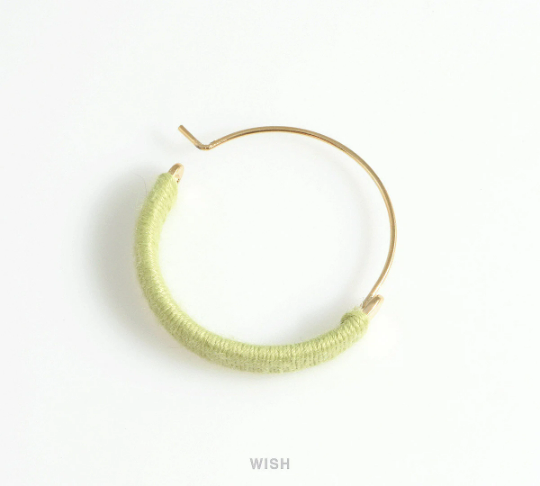 Gold Hoop Earrings and Light Mint Cotton Thread Wrapped /FLMG-019-E