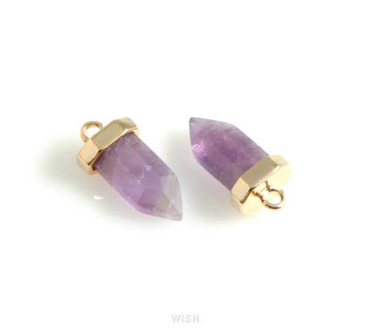 Amethyst Point Gemstone Charm in Gold, Amethyst Point Gemstone Pendant / STZG-106-P