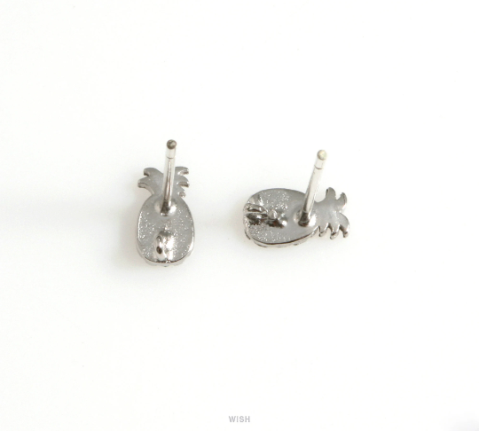 Pineapple Stud Earrings in Matte Rhodium, Pineapple Earrings / MMRH-612-E