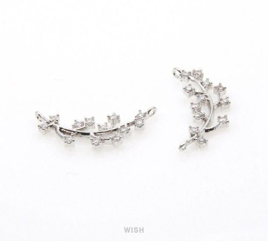 Cubic Leaves and Branch Pendant in Rhodium, CZ Leaves Charm / CRH-060-P